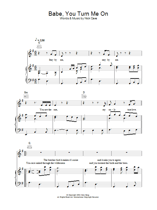 Nick Cave Babe, You Turn Me On sheet music notes and chords arranged for Guitar Chords/Lyrics