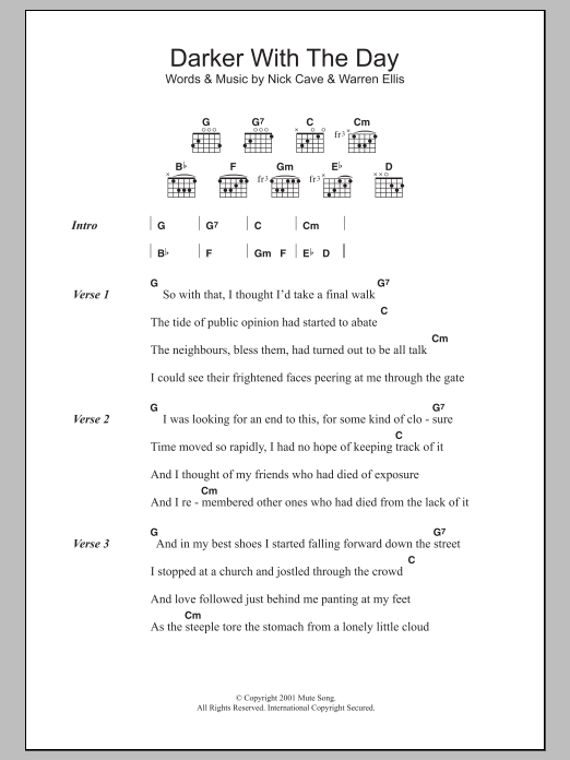 Nick Cave Darker With The Day sheet music notes and chords arranged for Guitar Chords/Lyrics