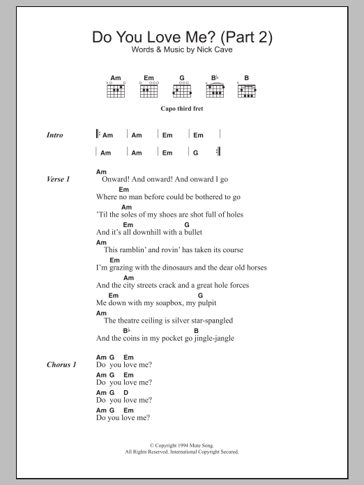 Nick Cave Do You Love Me (Part 2) sheet music notes and chords arranged for Guitar Chords/Lyrics