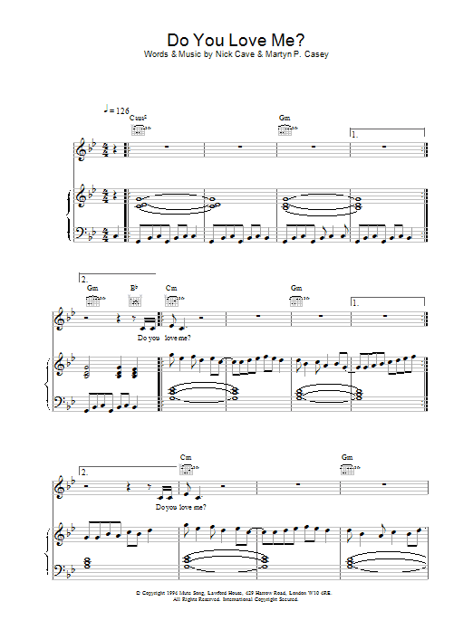 Nick Cave Do You Love Me? sheet music notes and chords arranged for Guitar Chords/Lyrics