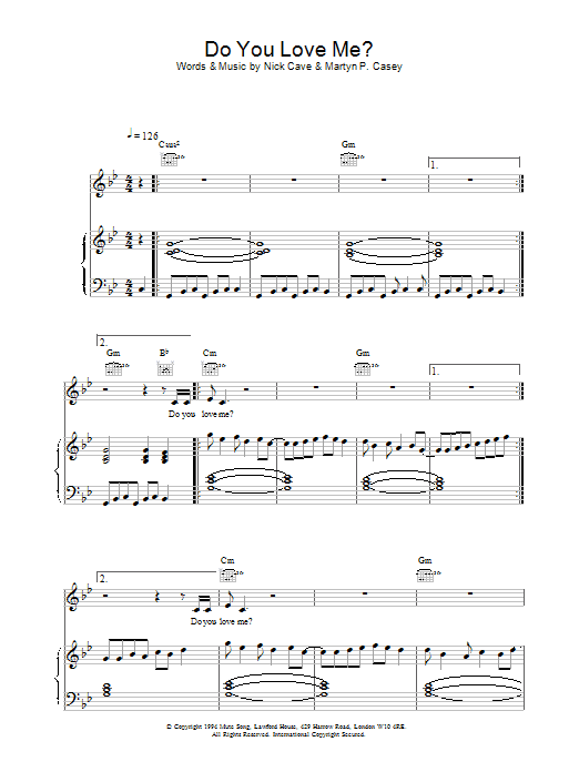 Nick Cave Do You Love Me? sheet music notes and chords arranged for Piano, Vocal & Guitar Chords