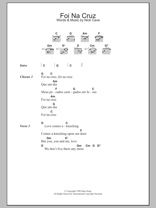 Nick Cave Foi Na Cruz sheet music notes and chords arranged for Guitar Chords/Lyrics