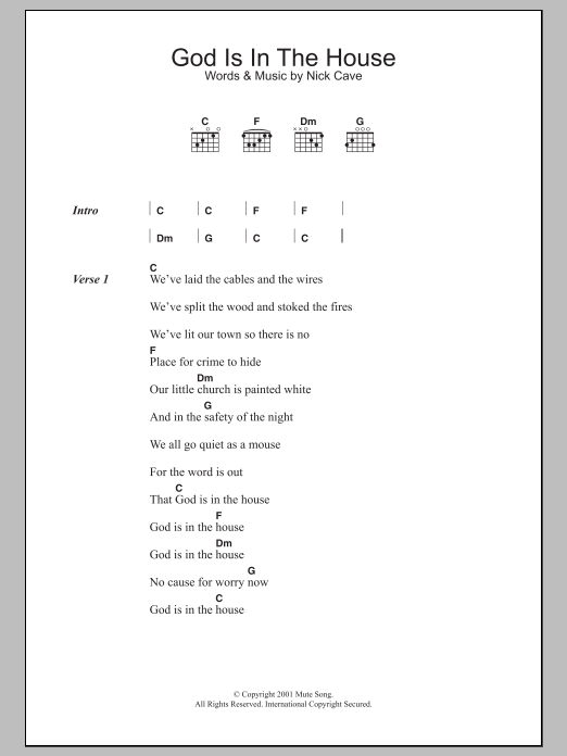 Nick Cave God Is In The House sheet music notes and chords arranged for Guitar Chords/Lyrics