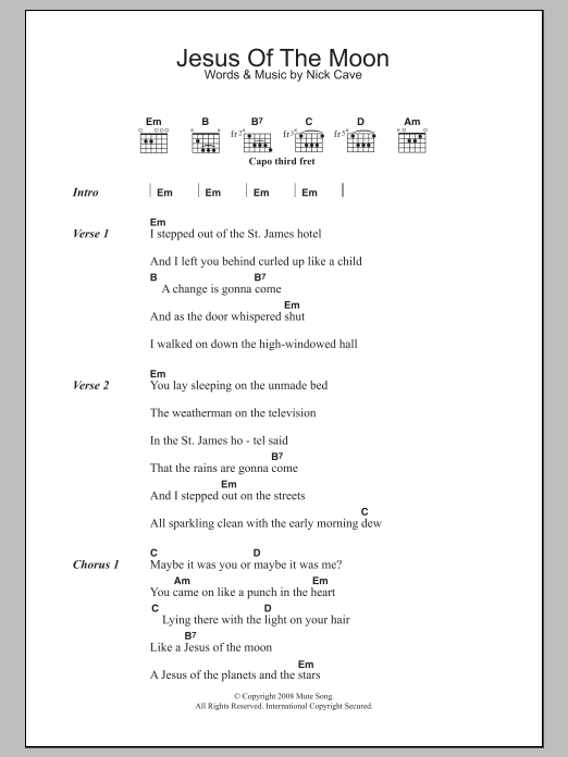 Nick Cave Jesus Of The Moon sheet music notes and chords arranged for Guitar Chords/Lyrics