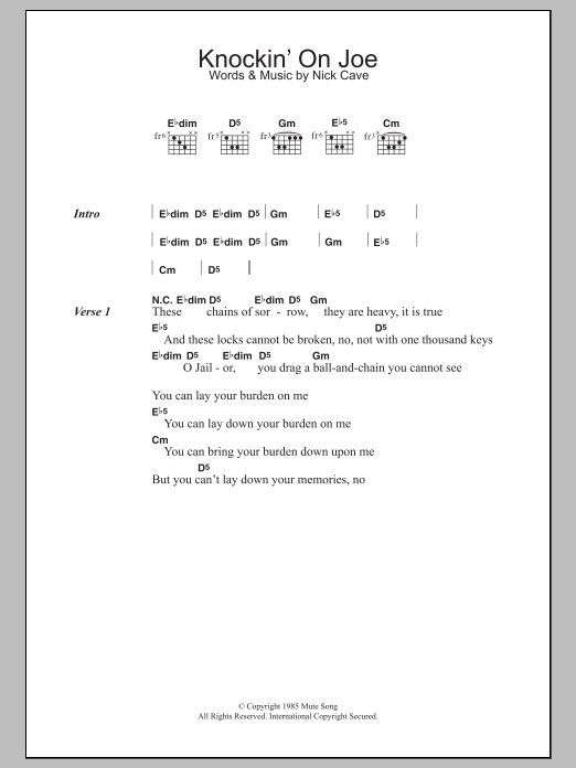 Nick Cave Knockin' On Joe sheet music notes and chords arranged for Guitar Chords/Lyrics
