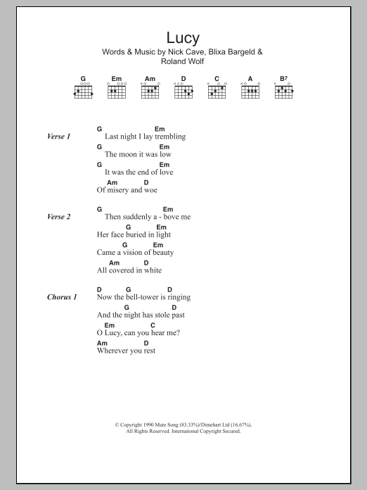 Nick Cave Lucy sheet music notes and chords arranged for Guitar Chords/Lyrics