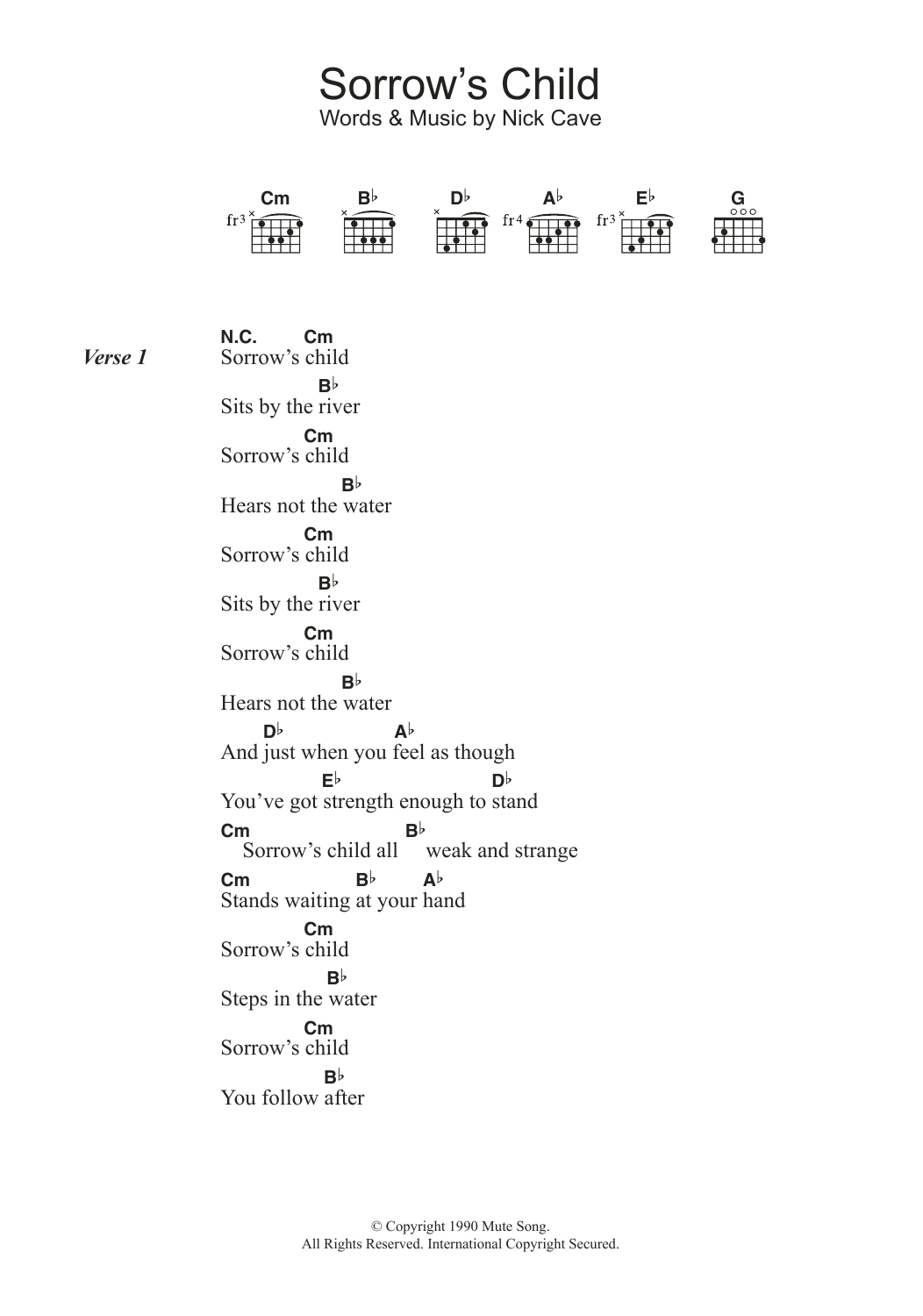 Nick Cave Sorrow's Child sheet music notes and chords arranged for Guitar Chords/Lyrics