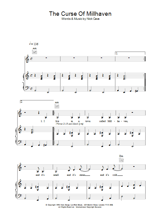 Nick Cave The Curse Of Millhaven sheet music notes and chords arranged for Guitar Chords/Lyrics