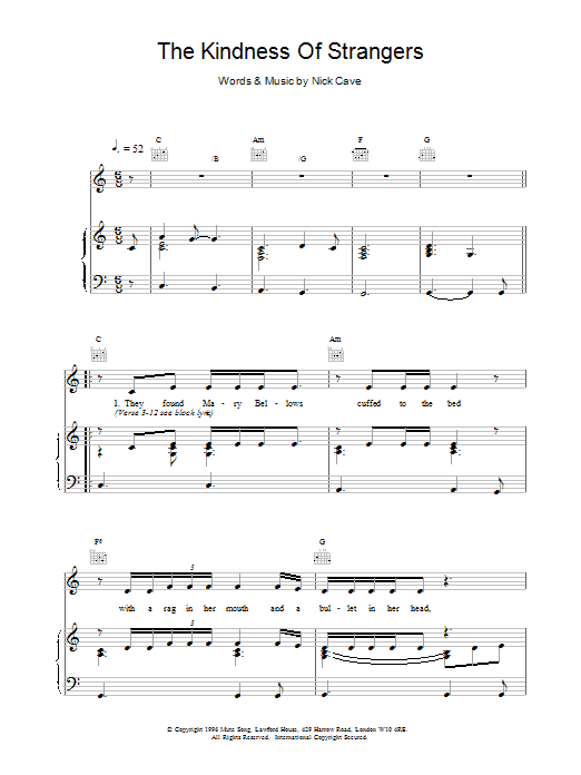 Nick Cave The Kindness Of Strangers sheet music notes and chords arranged for Piano, Vocal & Guitar Chords