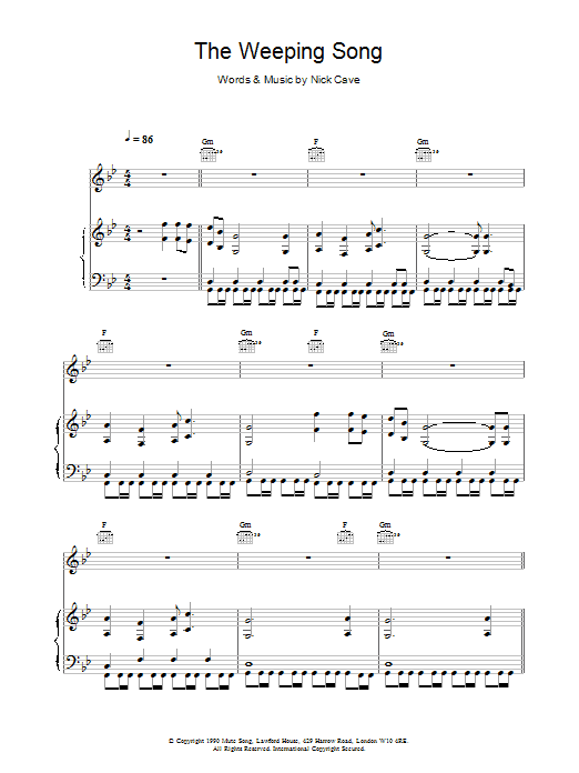 Nick Cave The Weeping Song sheet music notes and chords arranged for Guitar Chords/Lyrics