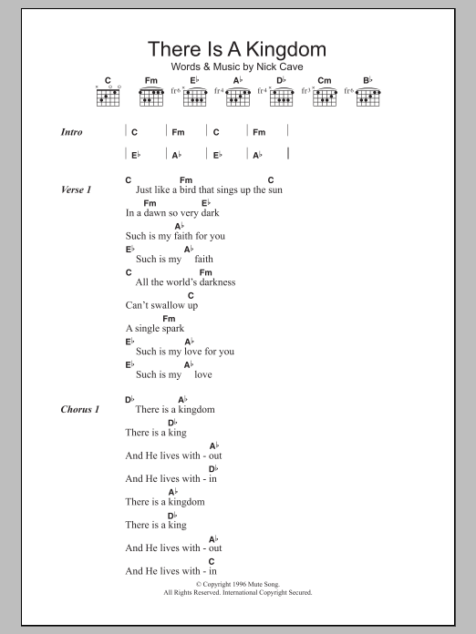 Nick Cave & The Bad Seeds There Is A Kingdom sheet music notes and chords arranged for Guitar Chords/Lyrics