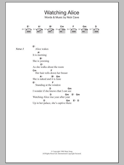 Nick Cave Watching Alice sheet music notes and chords arranged for Guitar Chords/Lyrics