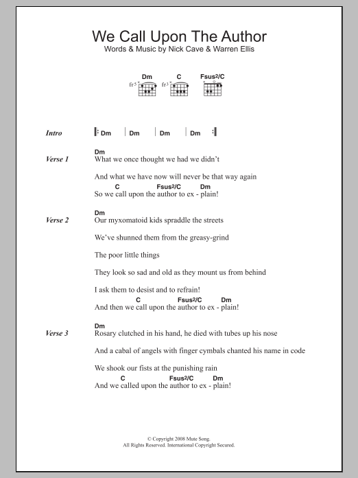 Nick Cave We Call Upon The Author sheet music notes and chords arranged for Guitar Chords/Lyrics