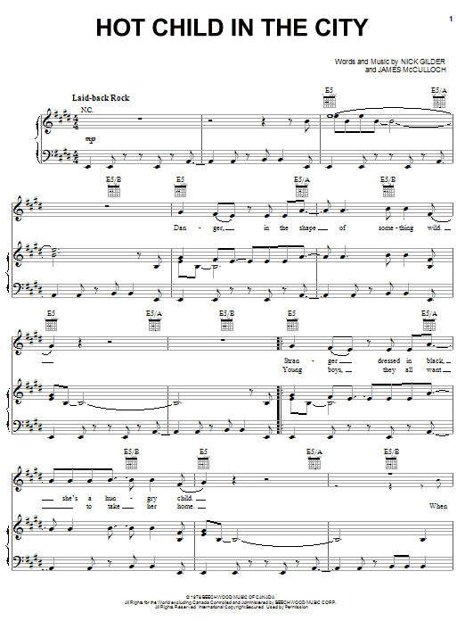 Nick Gilder Hot Child In The City sheet music notes and chords arranged for Lead Sheet / Fake Book