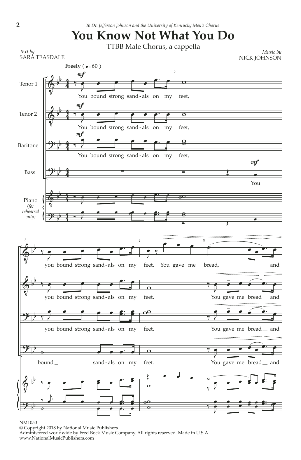 Nick Johnson You Know Not What You Do sheet music notes and chords arranged for TTBB Choir