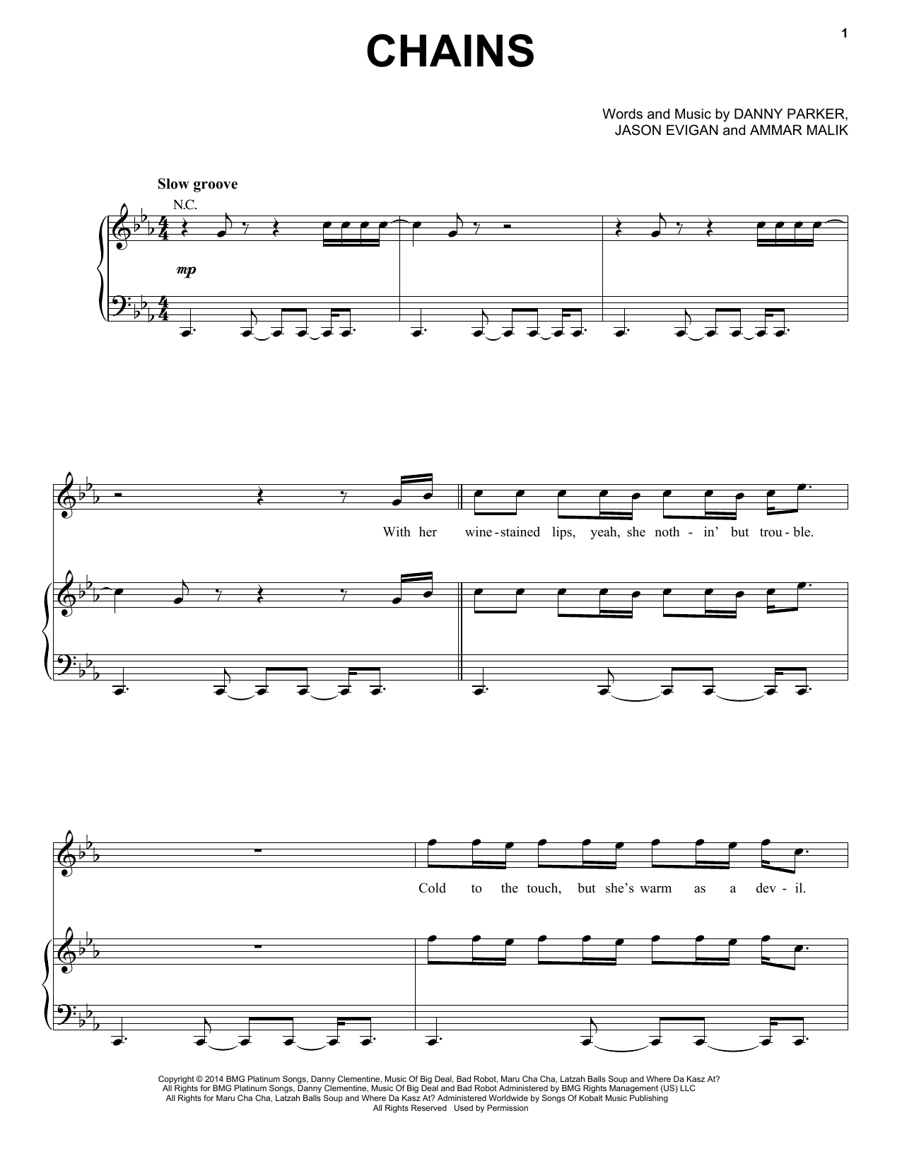 Nick Jonas Chains sheet music notes and chords arranged for Piano, Vocal & Guitar Chords (Right-Hand Melody)