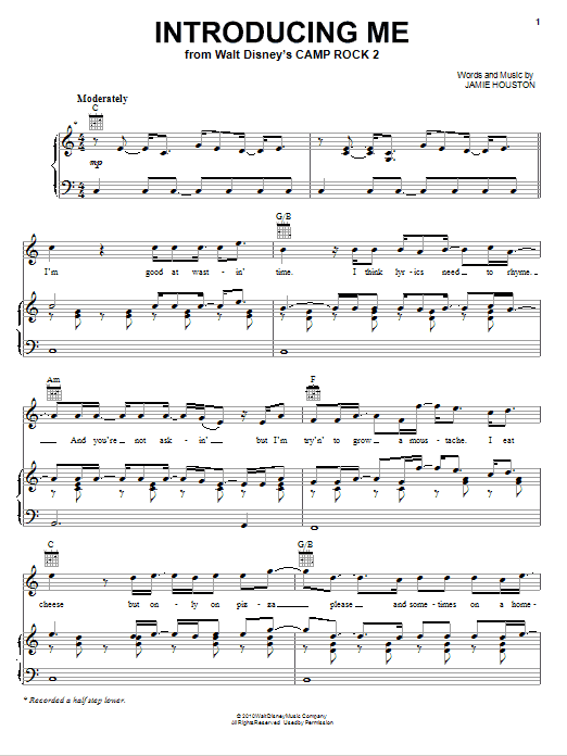 Nick Jonas Introducing Me (from Camp Rock 2) sheet music notes and chords arranged for Easy Piano