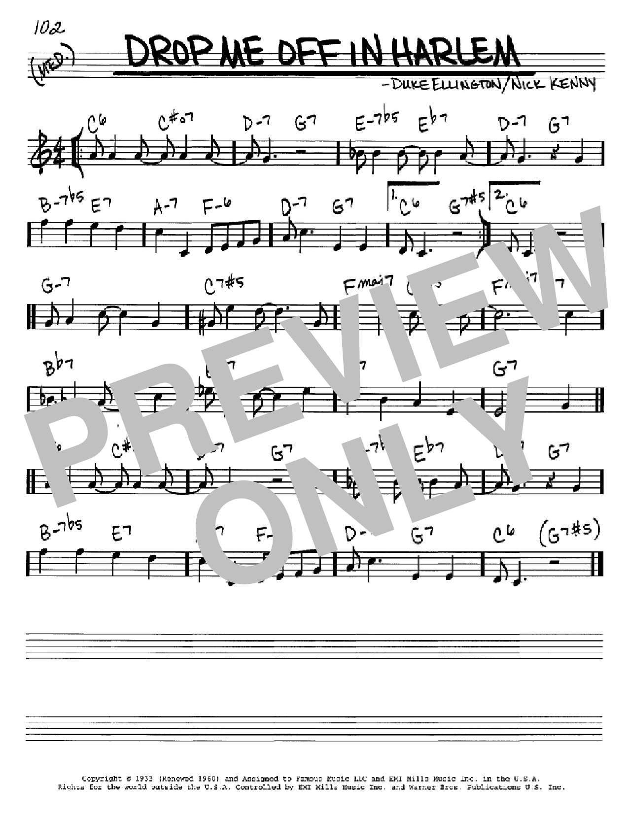 Nick Kenny Drop Me Off In Harlem sheet music notes and chords arranged for Real Book – Melody & Chords – C Instruments