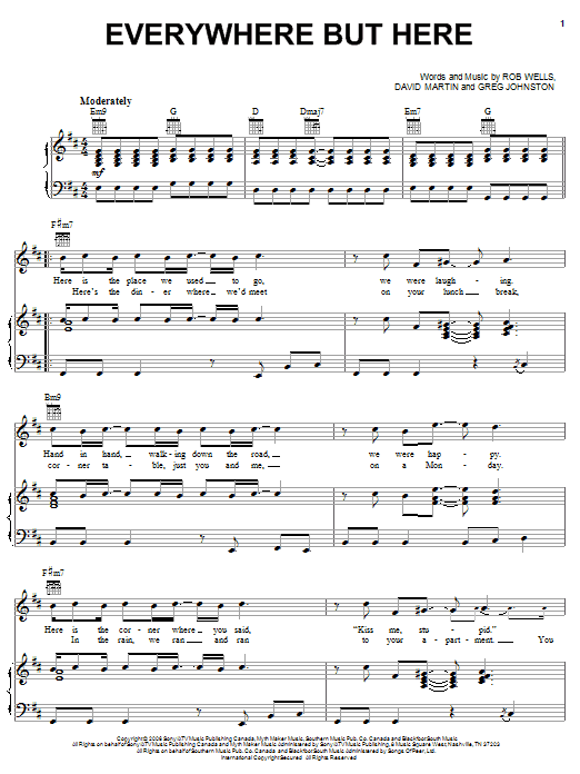 Nick Lachey Everywhere But Here sheet music notes and chords arranged for Piano, Vocal & Guitar Chords (Right-Hand Melody)