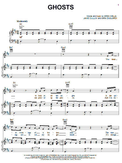 Nick Lachey Ghosts sheet music notes and chords arranged for Piano, Vocal & Guitar Chords (Right-Hand Melody)