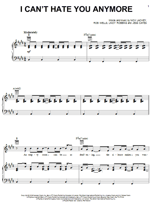 Nick Lachey I Can't Hate You Anymore sheet music notes and chords arranged for Piano, Vocal & Guitar Chords (Right-Hand Melody)