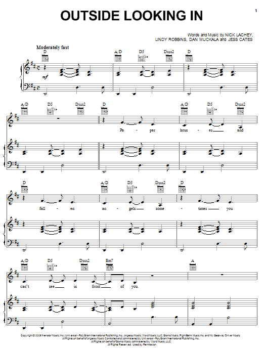 Nick Lachey Outside Looking In sheet music notes and chords arranged for Piano, Vocal & Guitar Chords (Right-Hand Melody)