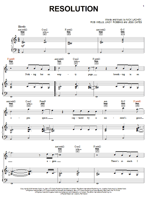 Nick Lachey Resolution sheet music notes and chords arranged for Piano, Vocal & Guitar Chords (Right-Hand Melody)