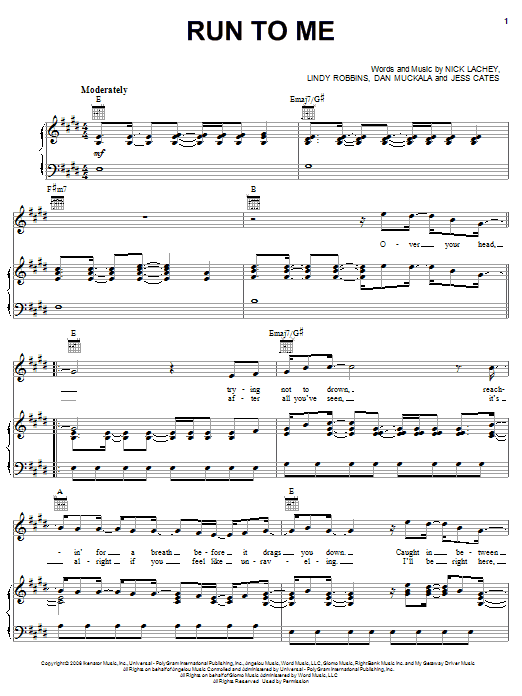 Nick Lachey Run To Me sheet music notes and chords arranged for Piano, Vocal & Guitar Chords (Right-Hand Melody)