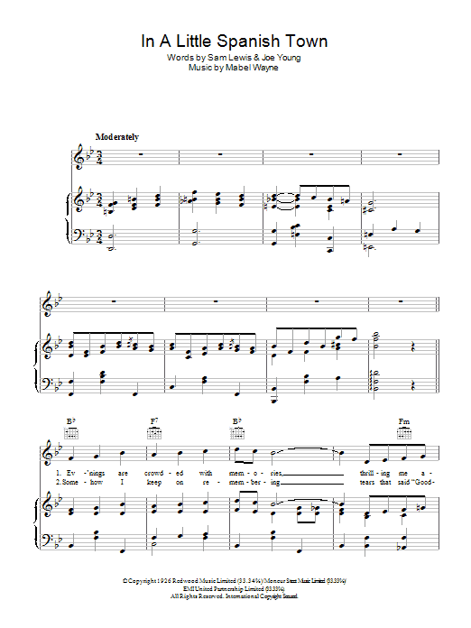 Nick Lucas In A Little Spanish Town ('Twas On A Night Like This) sheet music notes and chords arranged for Piano, Vocal & Guitar Chords