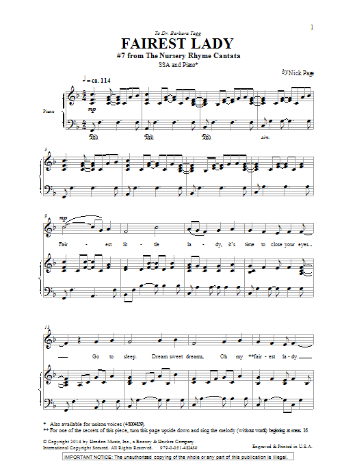 Nick Page Fairest Lady sheet music notes and chords arranged for SSA Choir