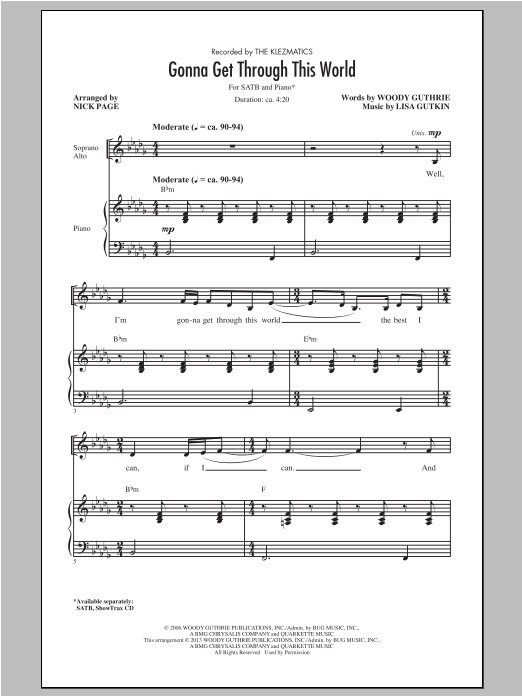 Nick Page Gonna Get Through This World sheet music notes and chords arranged for 2-Part Choir