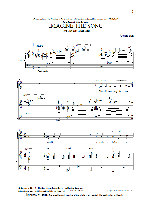 Nick Page Imagine The Song sheet music notes and chords arranged for 2-Part Choir