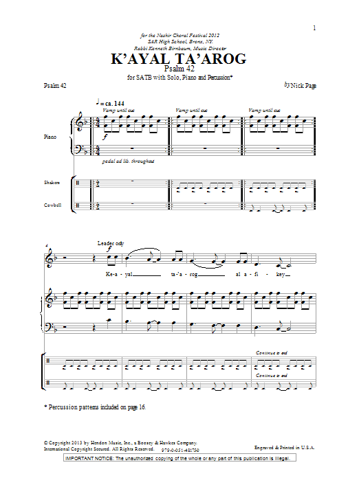 Nick Page K'Ayal Ta'arog sheet music notes and chords arranged for SSA Choir