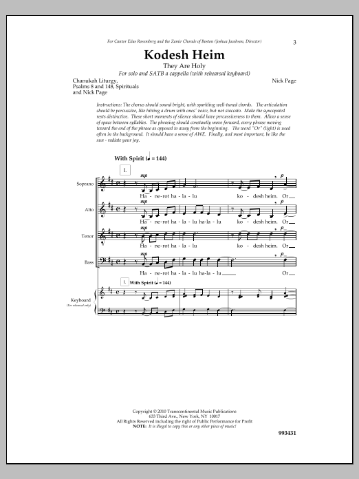 Nick Page Kodesh Heim sheet music notes and chords arranged for SATB Choir