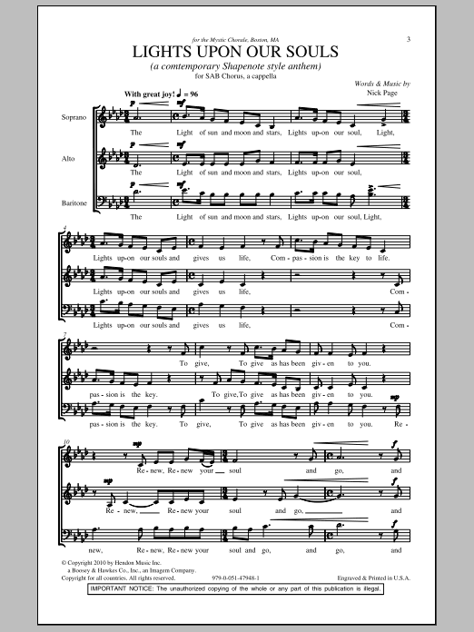 Nick Page Lights Upon Our Souls sheet music notes and chords arranged for SAB Choir
