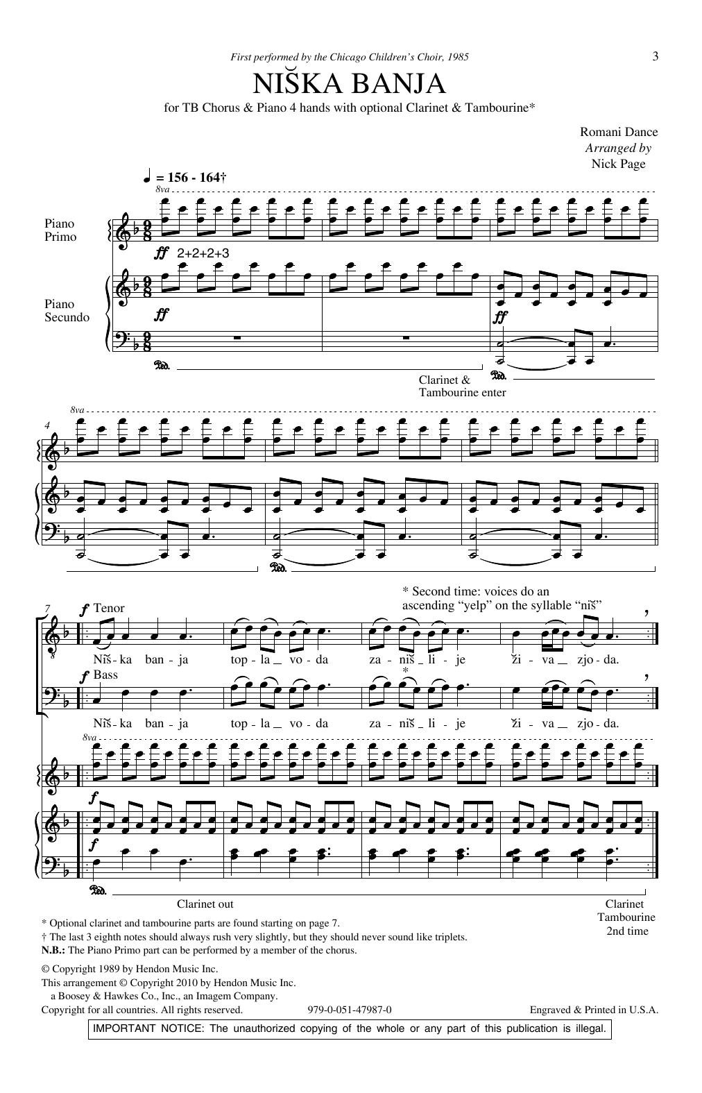 Nick Page Niska Banja sheet music notes and chords arranged for 2-Part Choir