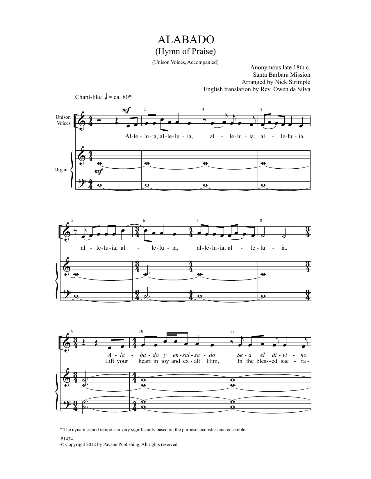 Nick Strimple Alabado sheet music notes and chords arranged for Unison Choir