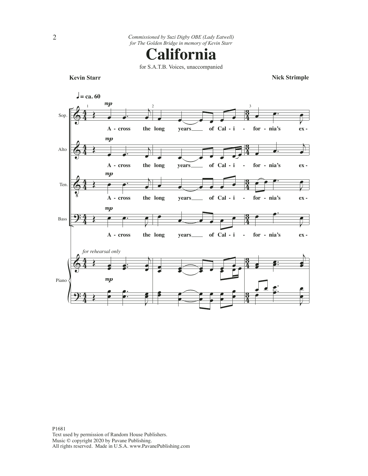 Nick Strimple California sheet music notes and chords arranged for SATB Choir