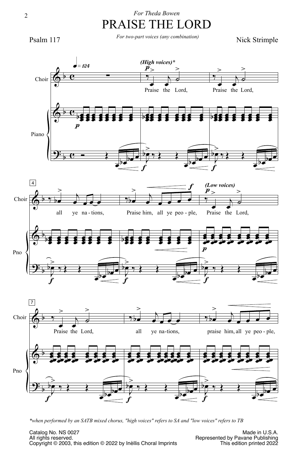 Nick Strimple Praise the Lord sheet music notes and chords arranged for 2-Part Choir