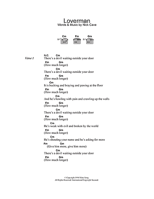 Nick Cave & The Bad Seeds Loverman sheet music notes and chords arranged for Guitar Chords/Lyrics