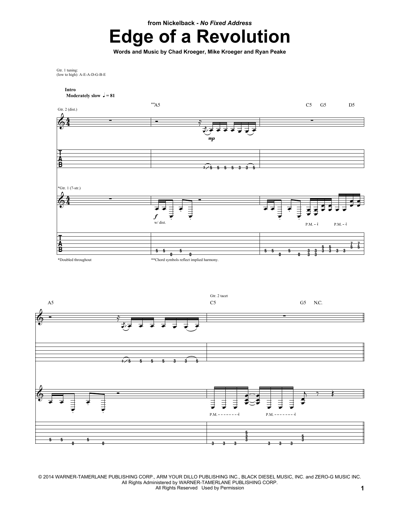 Nickelback Edge Of A Revolution sheet music notes and chords arranged for Guitar Tab