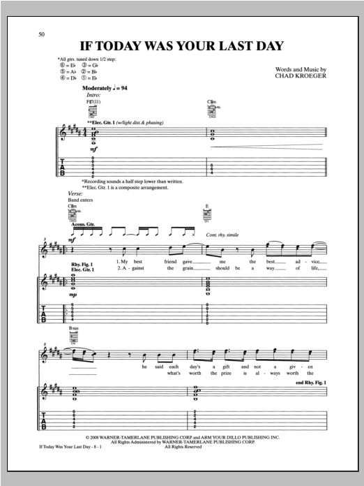 Nickelback If Today Was Your Last Day sheet music notes and chords arranged for Guitar Tab