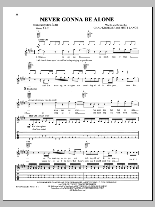 Nickelback Never Gonna Be Alone sheet music notes and chords arranged for Piano, Vocal & Guitar Chords (Right-Hand Melody)
