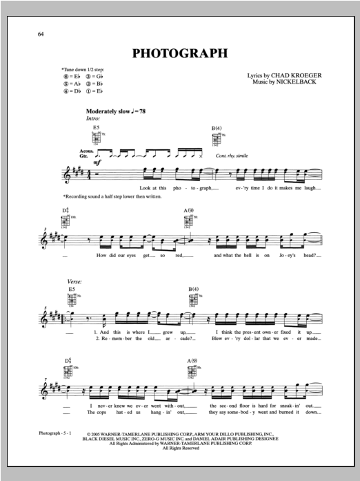 Nickelback Photograph sheet music notes and chords arranged for Guitar Tab (Single Guitar)