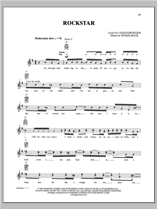 Nickelback Rockstar sheet music notes and chords arranged for Easy Guitar