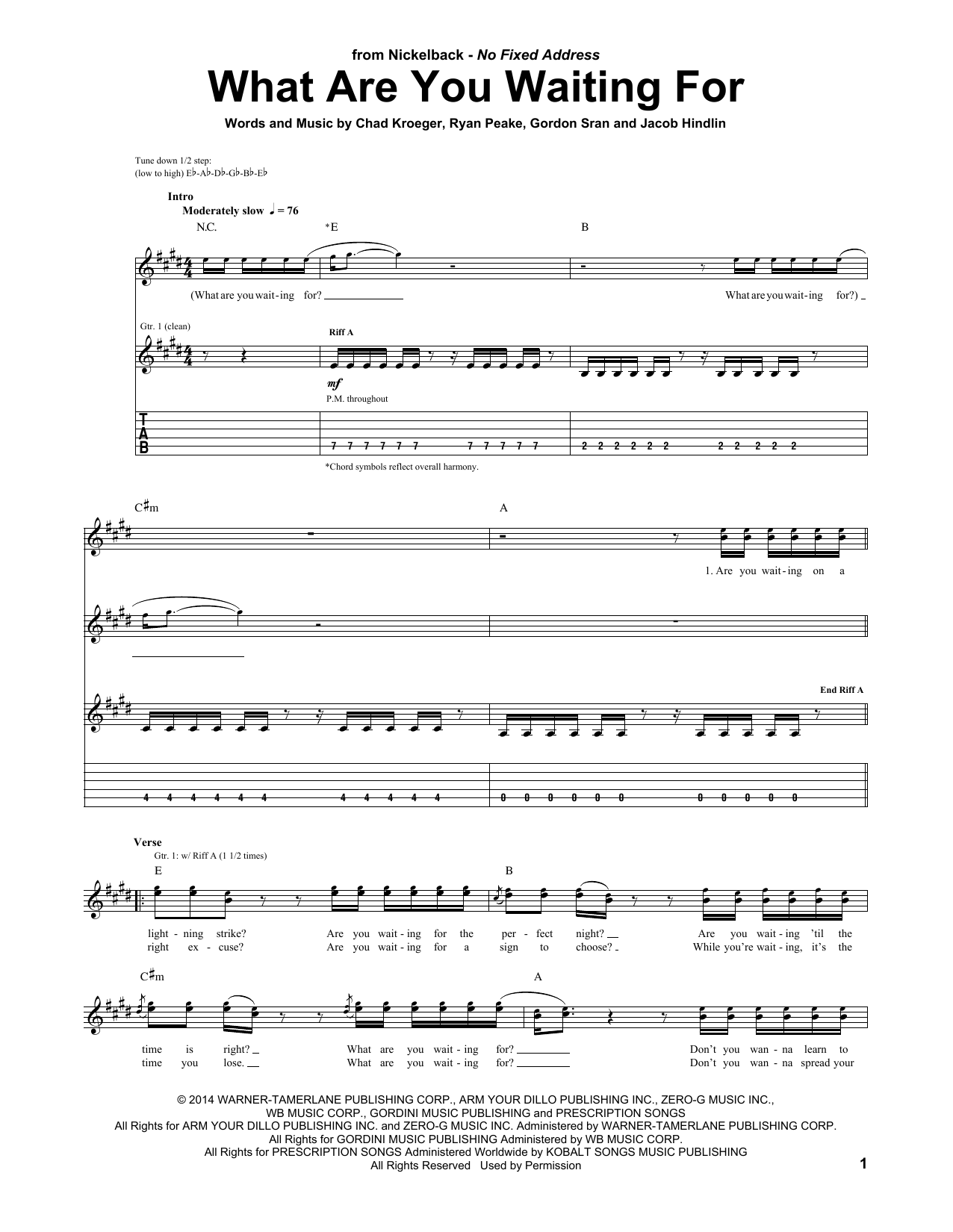 Nickelback What Are You Waiting For sheet music notes and chords arranged for Guitar Tab