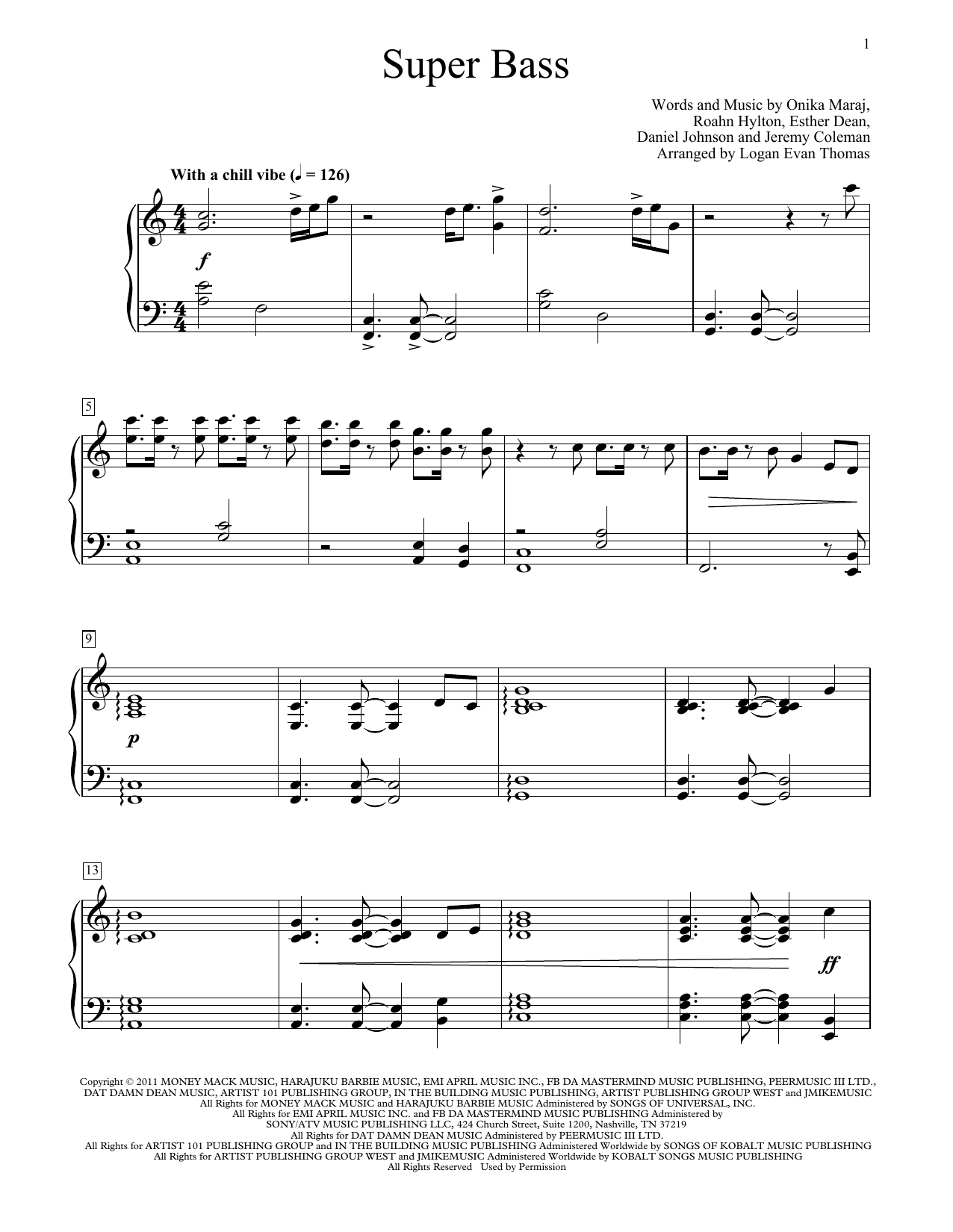 Nicki Minaj Super Bass (arr. Logan Evan Thomas) sheet music notes and chords arranged for Educational Piano