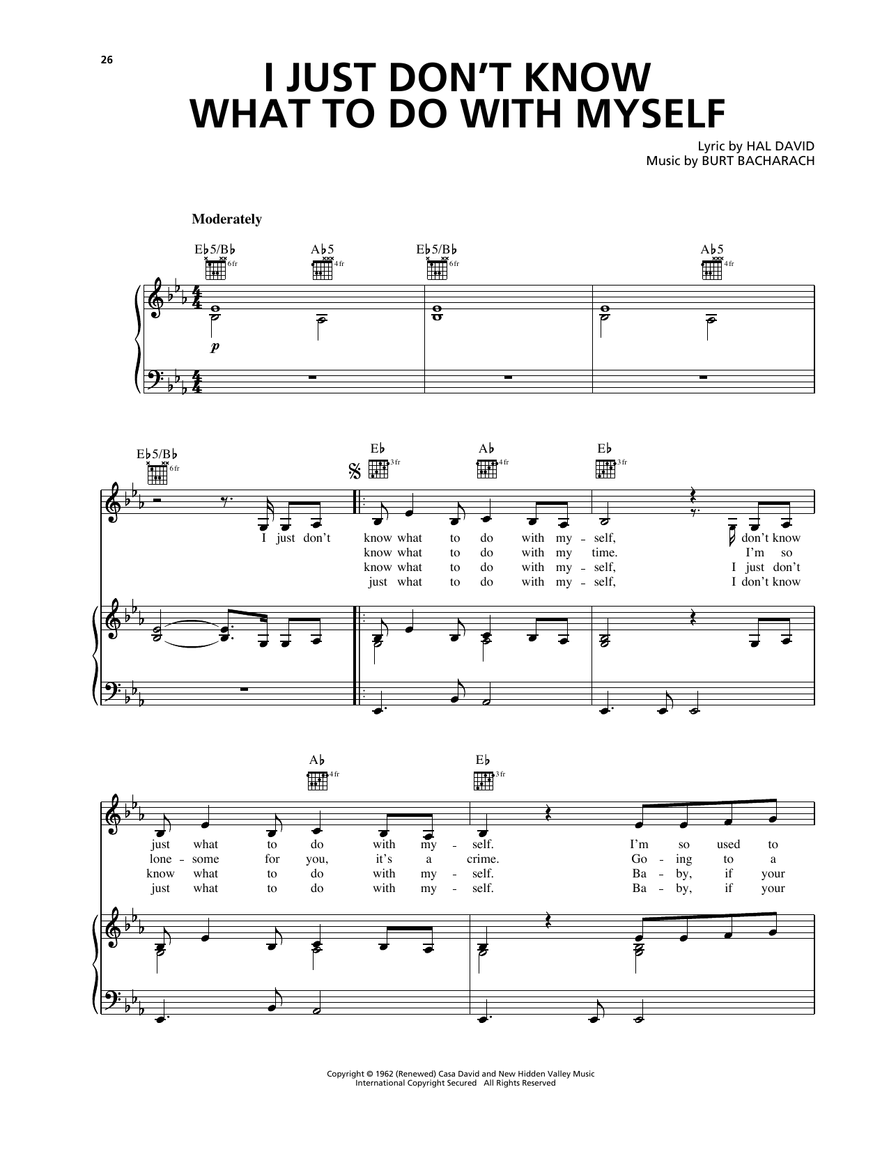 Nicky Holland I Just Don't Know What To Do With Myself (from My Best Friend's Wedding) sheet music notes and chords arranged for Piano, Vocal & Guitar Chords (Right-Hand Melody)
