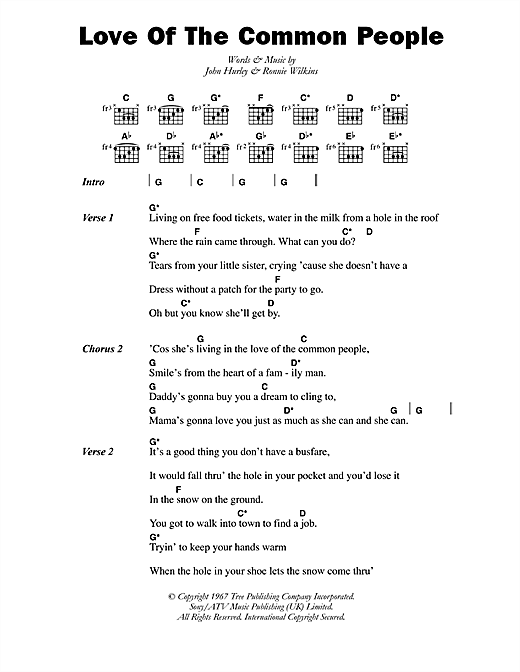 Nicky Thomas Love Of The Common People sheet music notes and chords arranged for Guitar Chords/Lyrics
