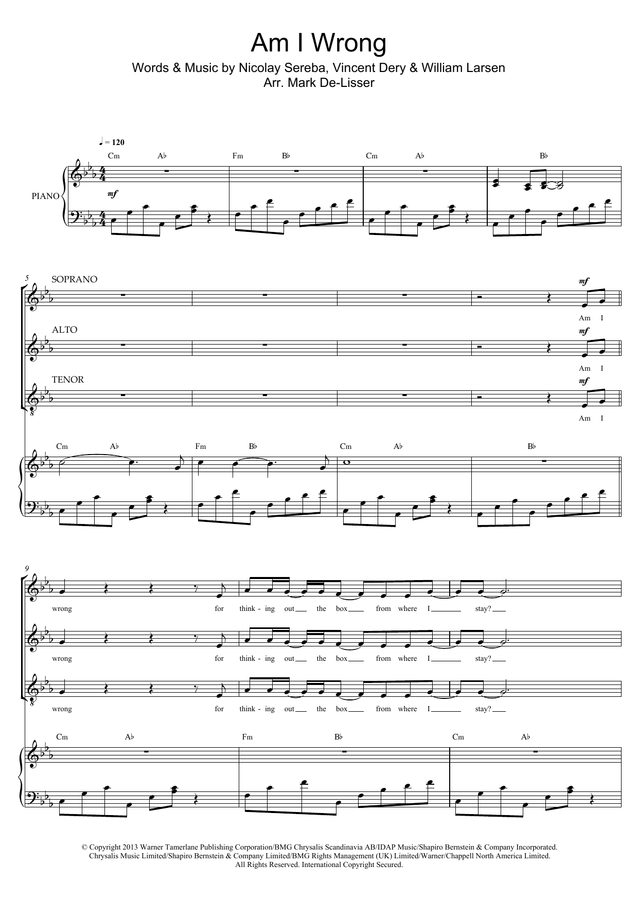 Nico & Vinz Am I Wrong (arr. Mark De-Lisser) sheet music notes and chords arranged for SAT Choir